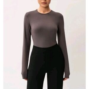 Ninepine Soft Long Sleeve Fitted Tee Shirt Women's Size Large Plum Gray